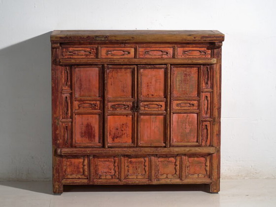 Antique lacquered cabinet in pine wood – China, circa 1930 – Storage cabinet, Iron (photo 32 of 40)