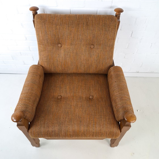 Image 1 of Vintage fauteuil brutalist Deens design hout stof jaren 70
