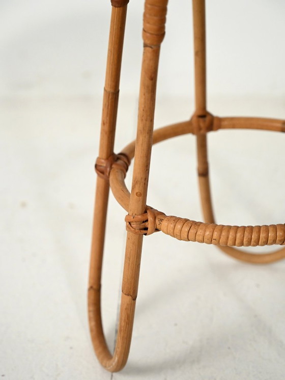 Image 1 of Scandinavian Bamboo Plant Stand with Frosted Glass, 1960s