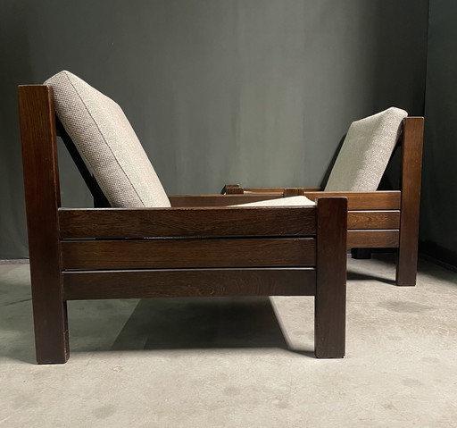 Paire de chaises longues minimalistes en bois de wengé, années 1960
