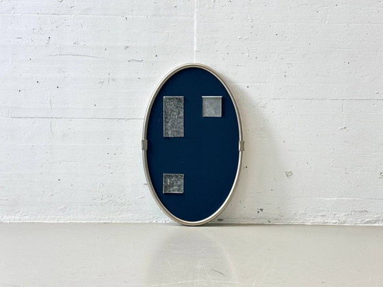 Image 1 of Oval retro wall mirror with aluminum frame, 1970s