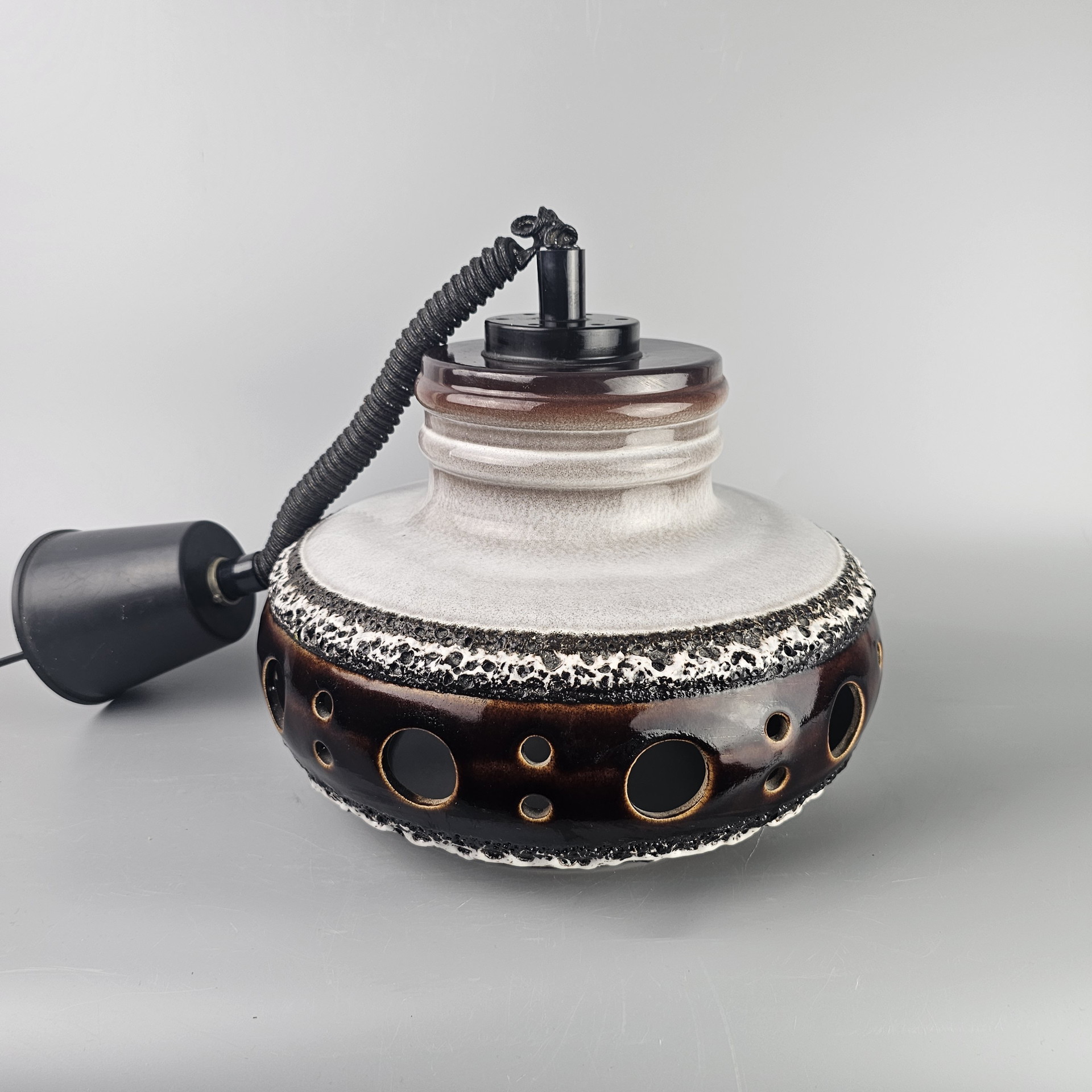 Vintage XL Brown/White Pendant Lamp Made Of Ceramic, By