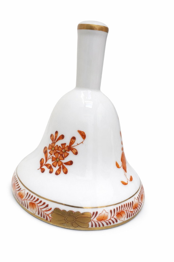 Image 1 of Herend Apponyi Orange Candlestick & Bell Set – Hand Painted Hungarian Porcelain – Collectible Vintage