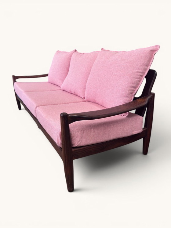 Danish Vintage 3-Seater Sofa With New Cushions – Textile, Wood (photo 2 of 11)