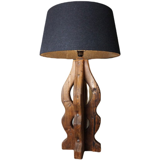 Brutalist solid oak burnt lamp