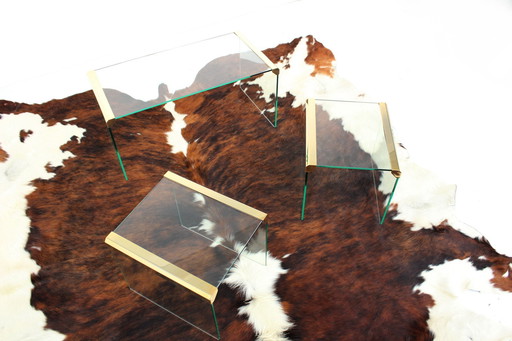 As New ! Gallotti & Radice T35 R Coffee Table Set, Gold Edition, Set of Tables, Italy 1975, Crystal Glass