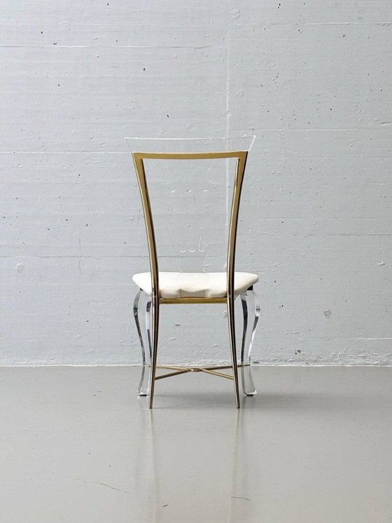 Image 1 of Set: 6 sedie in vetro acrilico con dettagli in ottone di Vereinigte Werkstätten, anni '80