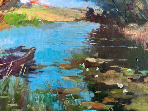 Image 1 of Original Oil Painting Summer River Landscape A secluded place in nature