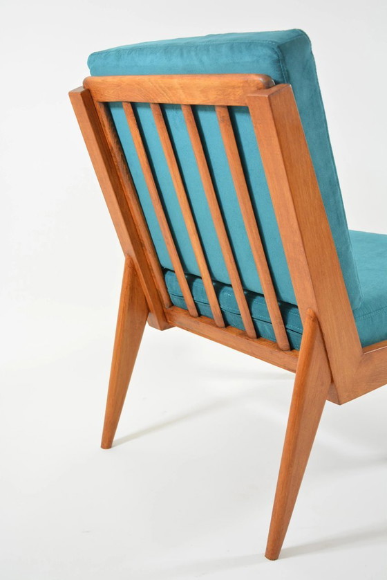Image 1 of L-vormige fauteuil bekleed met blauw fluweel
