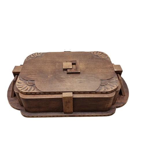 French Art Deco Wooden Storage Box With Lid, 1920s