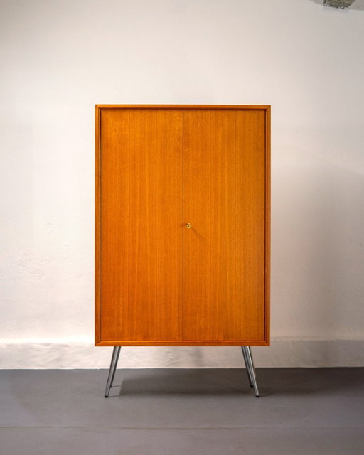 Mid Century Teak and Chrome Steel Wardrobe by Franz Meyer Möbel, Germany, 1960's