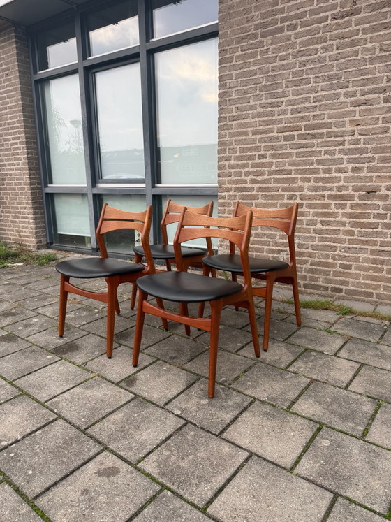 4x Sedie da pranzo vintage modello ‘310’, Erik Buch ‘60, Legno, Pelle, Marrone (foto 14 di 14)
