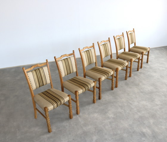 Image 1 of 6x brutalist Danish oak dining chairs