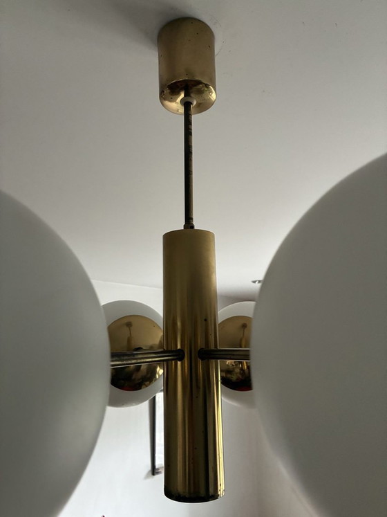 Kaiser Leuchten Atomic Sputnik Pendant Lamp, Brass, 1960s, Chandeliers, Gold, Mid Century Modern (photo 5 of 8)