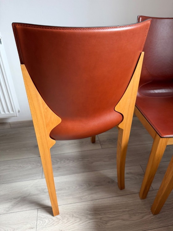 Image 1 of Original Matteo Grassi designer chairs in rare cognac leather – set of 8 in