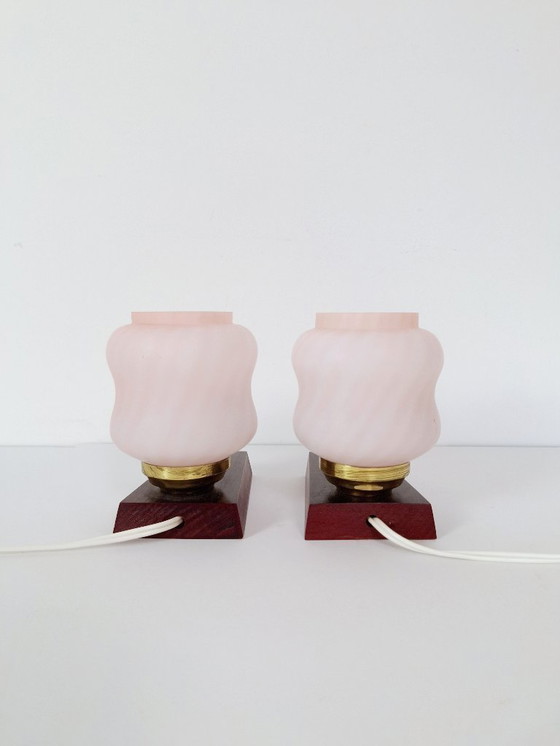 Image 1 of Set van 2 vintage nachtlampjes / roze nachtlampjes / retro lampen / Emi Poljcane lampen / gemaakt in Joegoslavië