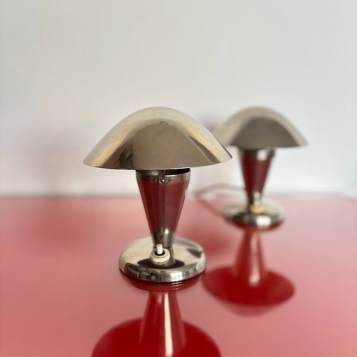 Set verchroomde Art Deco nachtkastjes, Napako, Tsjecho-Slowakije, jaren 50