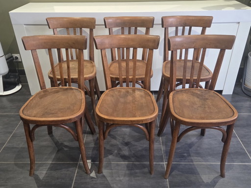 Juego de 6 sillas de bistró Fischel vintage, década de 1970. – eetkamerstoelen, Wood (photo 2 of 10)