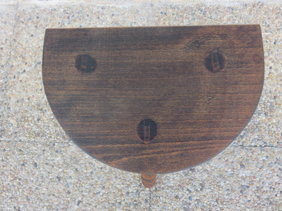 Image 1 of Tripod stool, Brutalist, solid wood, half-moon seat, 50s 60s