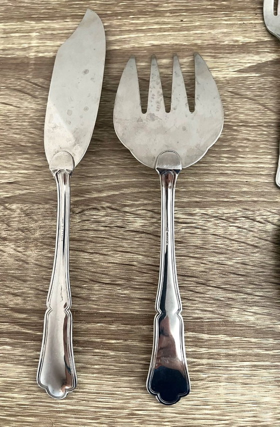 Image 1 of 14 Fischbesteck: 6 Gabeln, 6 Messer, 2 Servierbesteck Inox Frankreich