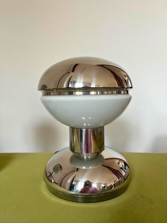 Image 1 of Paar Diabolo-Tischlampen von Goffredo Reggiani – Italienisches Chrom & Opalglas, 1970er Jahre