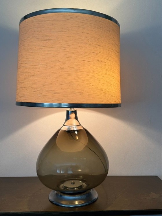 Vintage Italian Smoked Glass And Chrome Table Lamp, 1960s – Textile (photo 5 of 17)