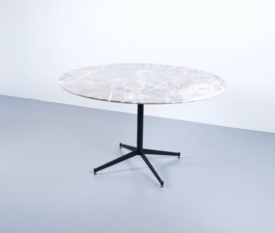Italian-made Round Table, Marble and Steel, 60s, Dining tables, Metal, Grey, Mid Century Modern (photo 3 of 13)