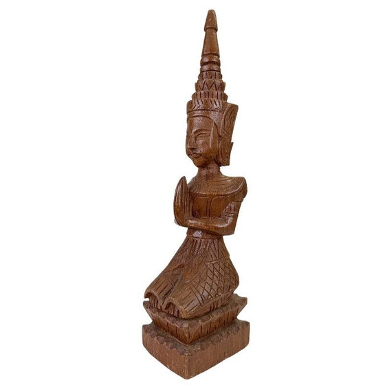 Paire de Gardiens Tephanom Thaïlandais Vintage - 51 cm - Bois de Teck Massif Sculpté à la Main - circa 1960 (photo 20 of 24)