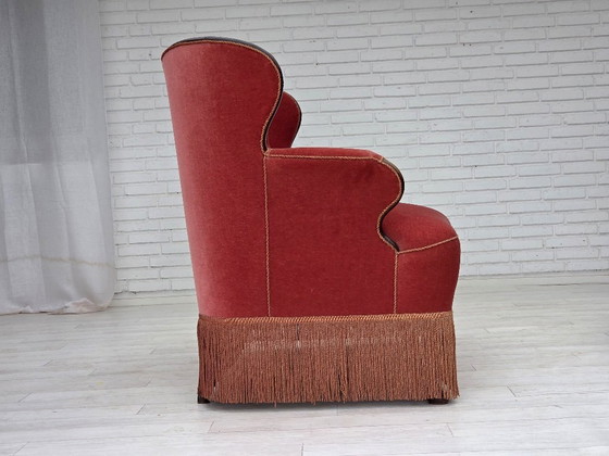 Image 1 of Divano danese a 2 posti, anni '50, velluto rosa salmone, legno di frassino.