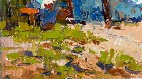 Image 1 of Original-Ölgemälde: Herbstliche Dorflandschaft – Stille des Wartens