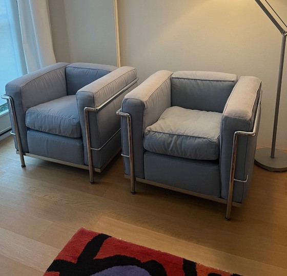 Image 1 of 2 cojines Cassina LC2 de mezclilla azul, originales con estructura LC2