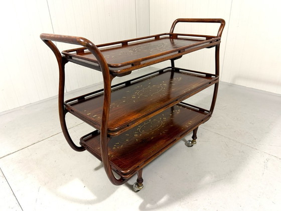 Image 1 of Carrello di servizio italiano in teak con ottone, anni '30-'40