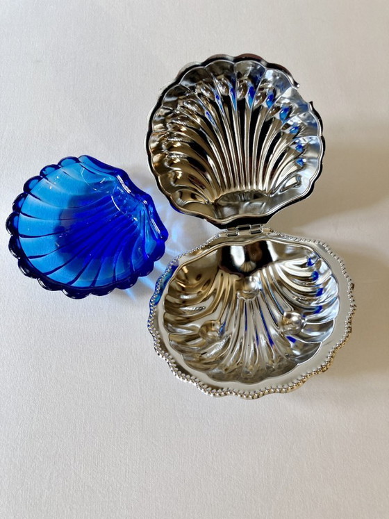 Image 1 of Silver-plated metal seashell butter dish, 1950s