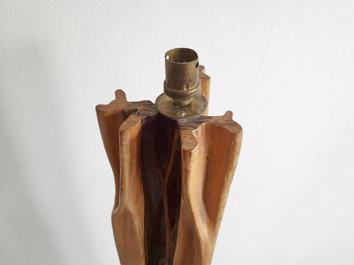 Lampada da terra vintage anni '50, scultura vegetale organica, legno di recupero e mogano, anni '50