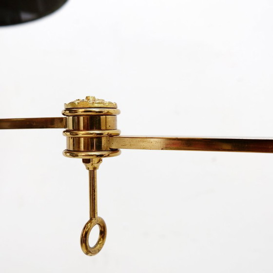 Image 1 of Lámpara de pie de latón y madera para biblioteca o lectura, mediados del siglo XX.