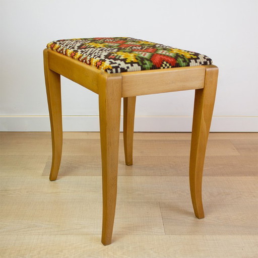Sgabello francese vintage con rivestimento in gobelin