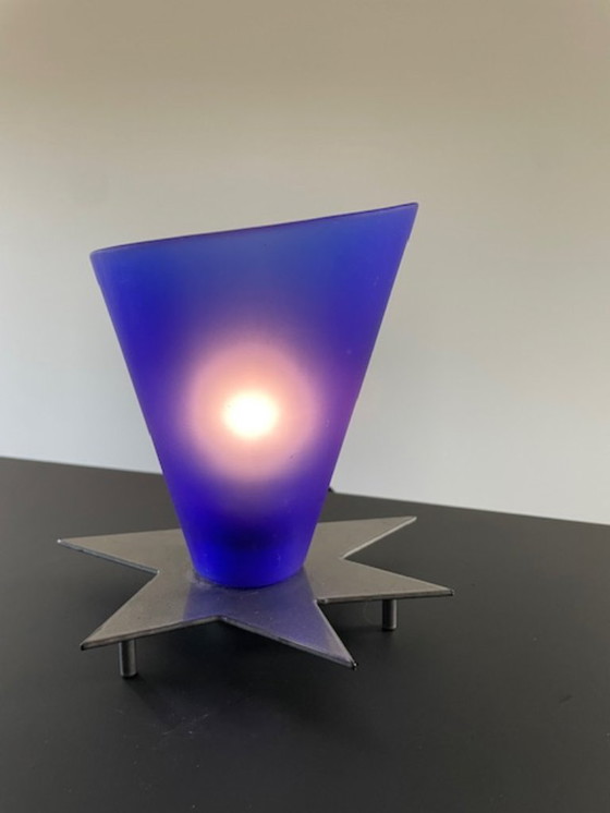 Image 1 of Vintage Zicoli design lamp sapphire blue glass stainless steel