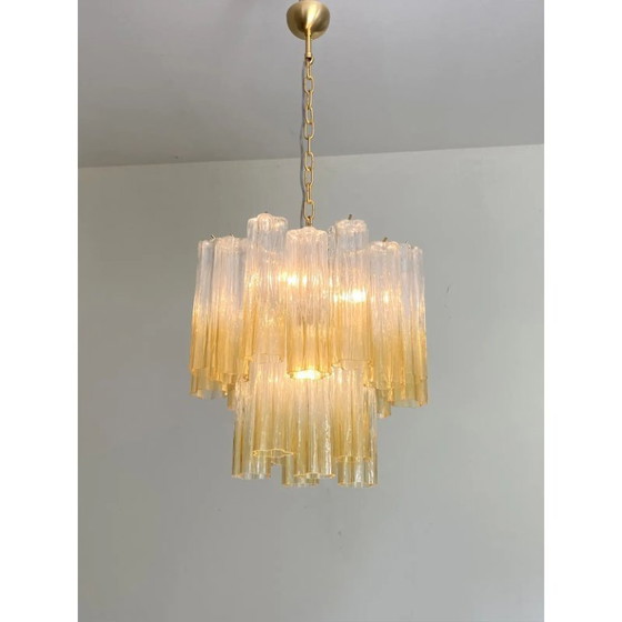 Image 1 of Lustre contemporain de luxe en verre de Murano « Tronchi » ambré transparent de style Venini
