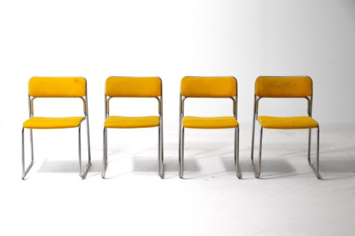 Röhrenförmige 70er Jahre Stühle – eetkamerstoelen, Metal, Textile (photo 2 of 11)