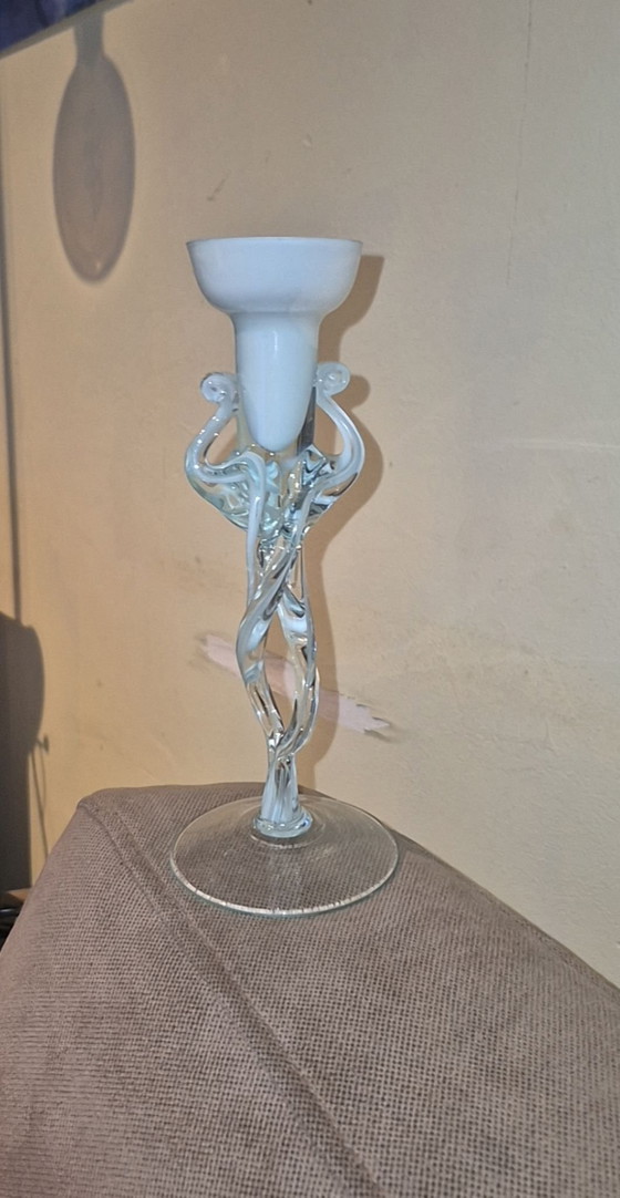 Polnischer Krosno Kerzenhalter, Glas, Transparent (Foto 2 von 5)