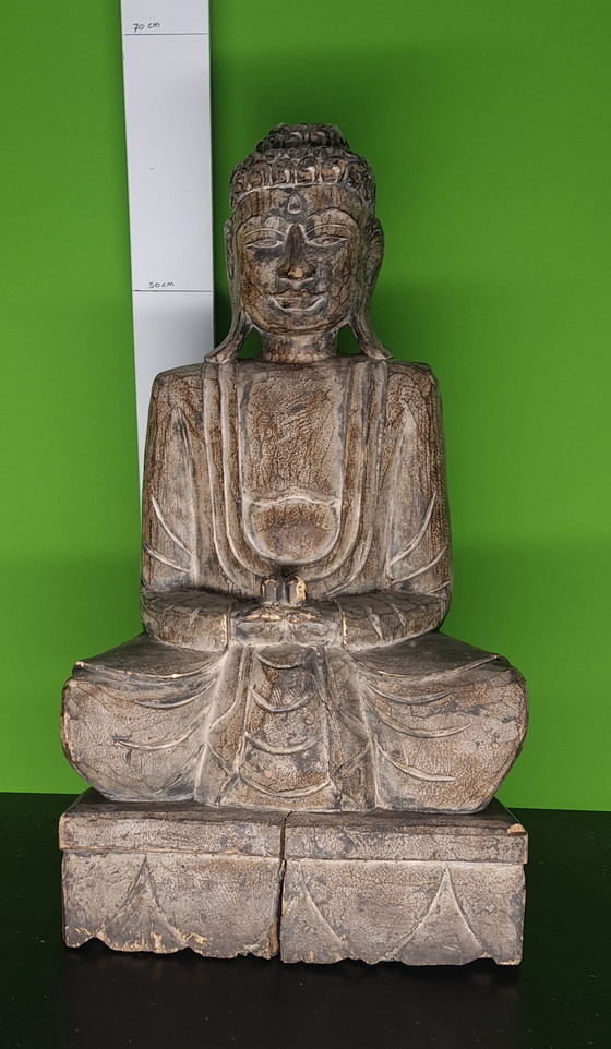 Image 1 of Alte hölzerne Buddha-Statue