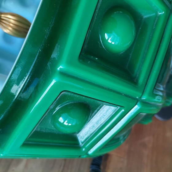 Image 1 of Grote Scandinavische hanglamp met uittrekbare arm, uitgevoerd in groen glas door Helena Tynell voor Flygsfors, jaren 60.