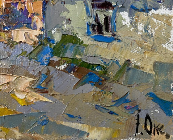 Image 1 of Original Oil Painting Summer Village Landscape Warmth in the yard