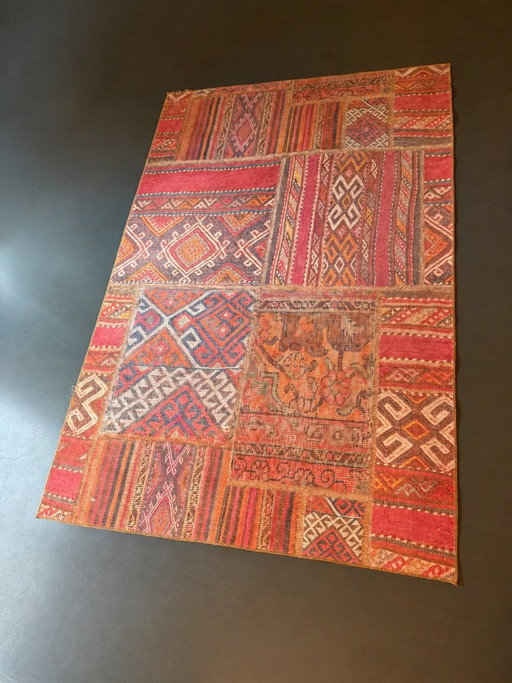 Patchwork-Teppich mit anatolischen Motiven – Wolle auf Baumwolle – 290 × 200 cm – vloerkleden en tapijten, Wool