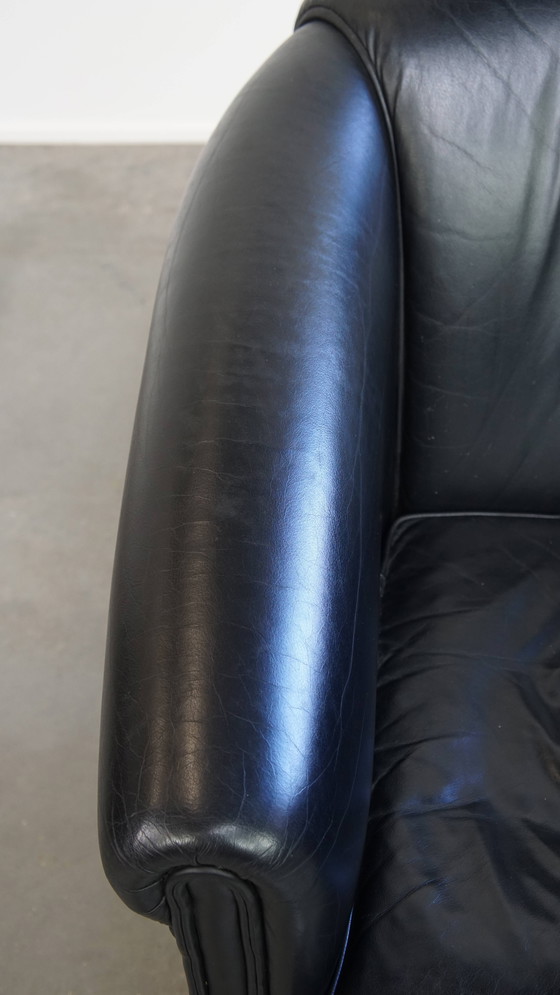 Image 1 of Black Beef Leather Club Chair in English Style