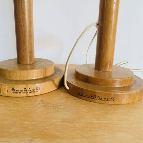 Image 1 of Paire de lampes vintage I.M.T. en bois années 70/80