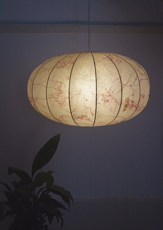 Image 1 of Italian Coccoon Pendant Lampshade Mid Century Modern Resin Large Hanging Light Vintage 1960s