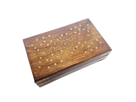 German Art Nouveau Box with Marquetry, 1900s, Decorative Objects, Textile, Wood, Brown (photo 5 of 15)