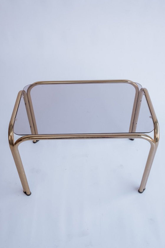 Image 1 of Vintage brass glass side table
