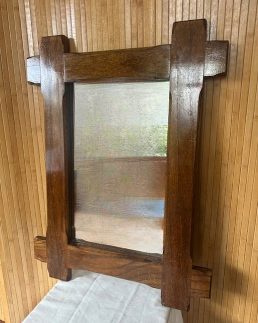 Massief eiken brutalistische spiegel